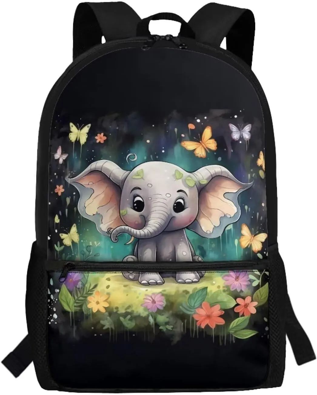 ZOUTAIRONG Butterfly Book Bag for Girls Elephant Backpack 10-12 Years Olds Middle Elementary School Bag with Side Pocket Kids Bookbag 17 inch Children Cute Schoolbag 3Rd Grade/6Th Grade