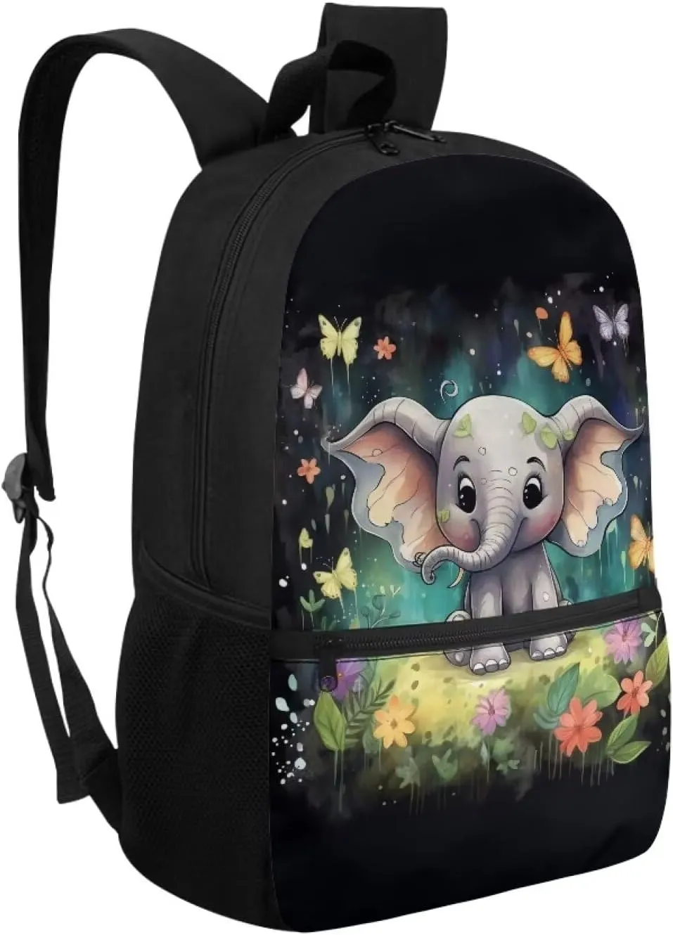 ZOUTAIRONG Butterfly Book Bag for Girls Elephant Backpack 10-12 Years Olds Middle Elementary School Bag with Side Pocket Kids Bookbag 17 inch Children Cute Schoolbag 3Rd Grade/6Th Grade