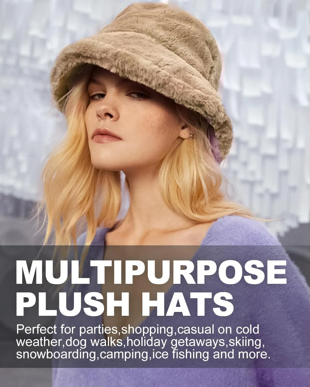 Zylioo Oversize 3XL/2XL/XL Fluffy Bucket Hat,L/M/S Faux Fur Warm Hat Petite,Large Winter Plush Fuzzy Hat for Big Heads