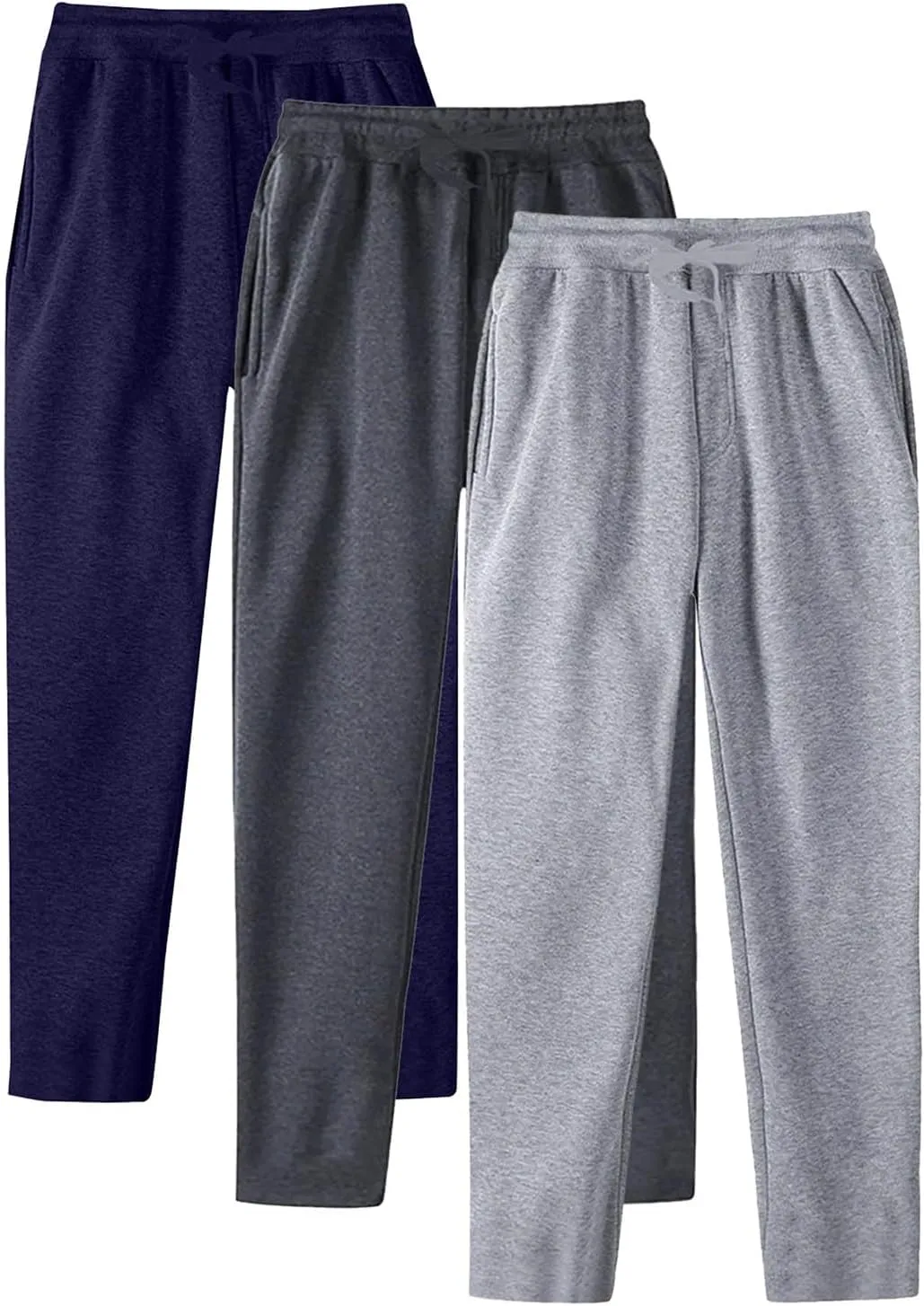 ZYXTIM 3 Pack Tracksuit Bottoms Mens Elastic Waist Active Athletic Workout Jogger Sweatpant Plus Size Stretch Casual Trousers